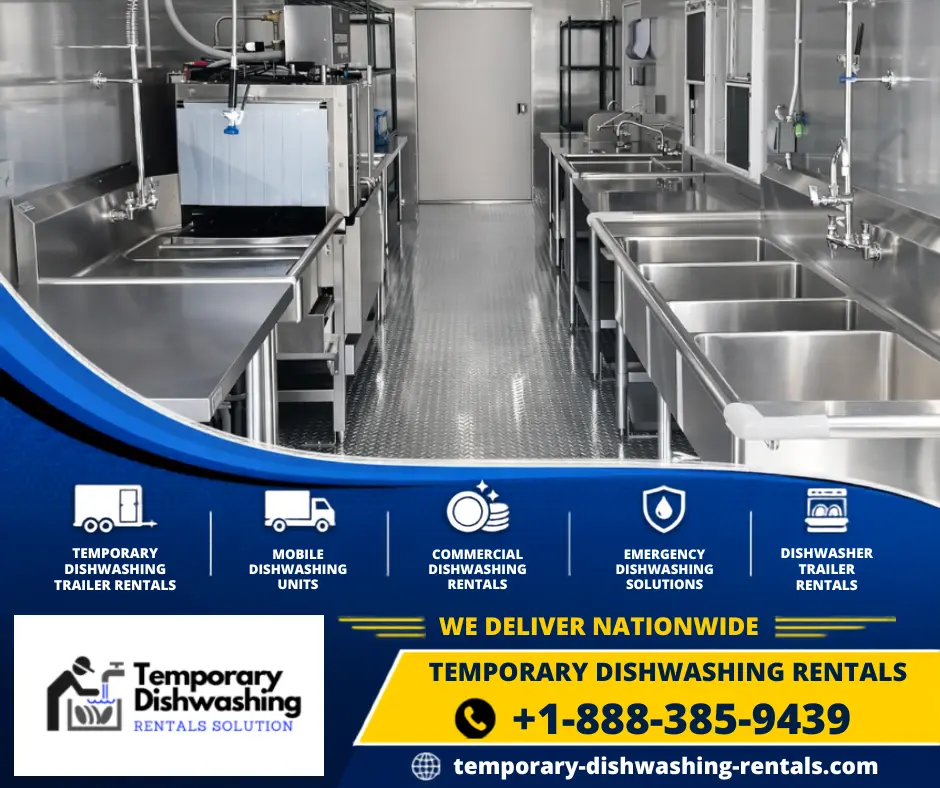 Stainless work line inside a mobile dishwashing trailer